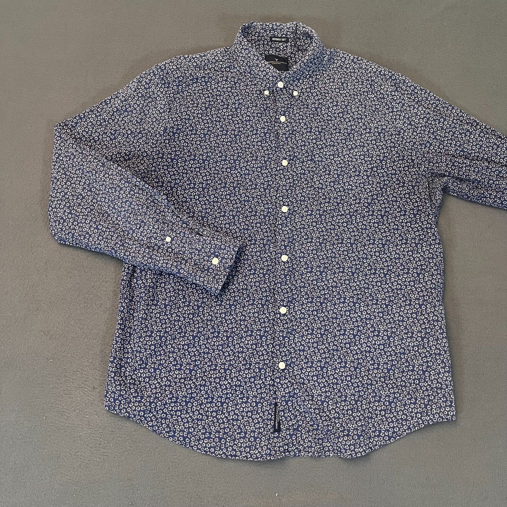 American Eagle Men's Size XL Navy‎ Floral Print Button-Down Shirt Seriously Soft